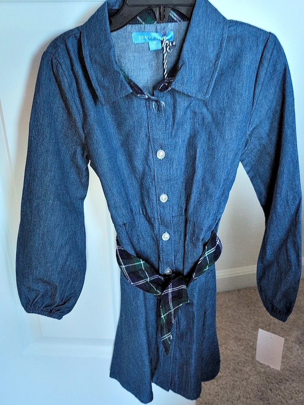 Draper James Girls Blue & Green Plaid Shirt Dress Size 5 NWT